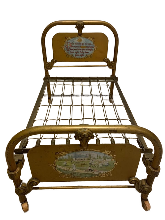 Antique Cast Iron Doll Bed Salesman Sample Chicago Art Bed Co LARGE 26 1/2×20 Late 1800s/Early 1900s