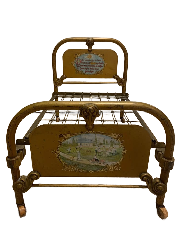 Antique Cast Iron Doll Bed Salesman Sample Chicago Art Bed Co LARGE 26 1/2×20 Late 1800s/Early 1900s