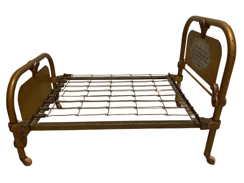 Antique Cast Iron Doll Bed Salesman Sample Chicago Art Bed Co LARGE 26 1/2×20 Late 1800s/Early 1900s