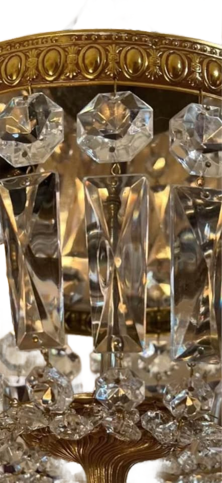 Vintage Chandelier /Flush Mount Crystal & Brass 10x8