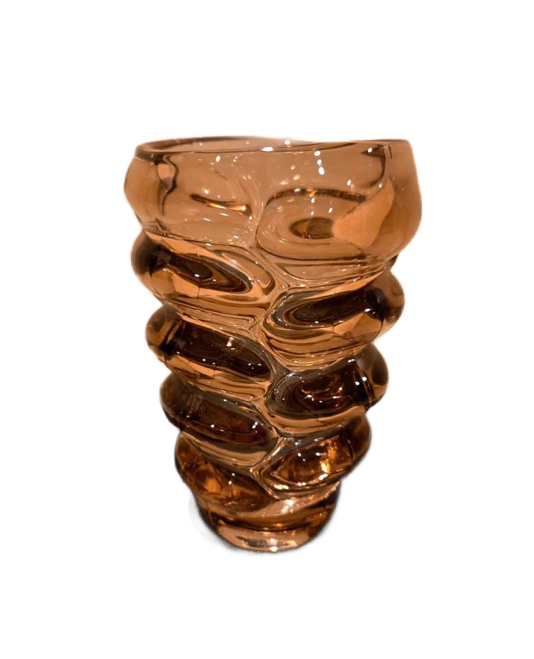 1962 MCM Vladislav Urban #20048 Amber 8" Bubble Glass Vase For Hermanova Hut Sklo Union