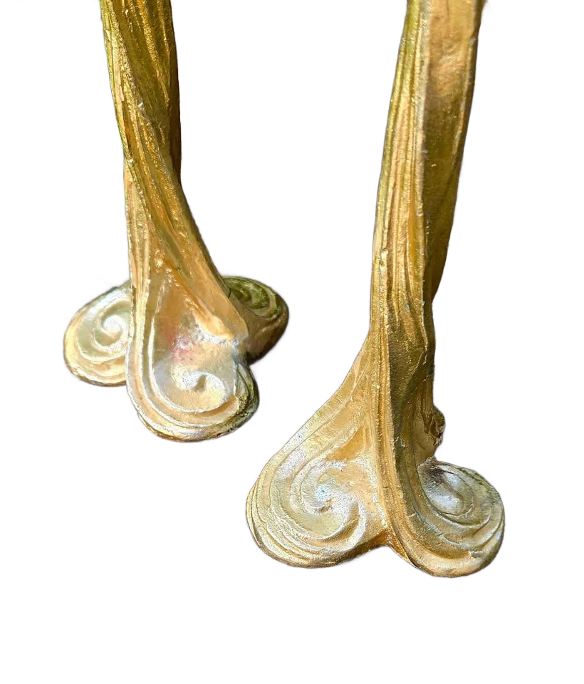 Brutalist-Style 15" Gilded Gold Cast Metal Candle Holders