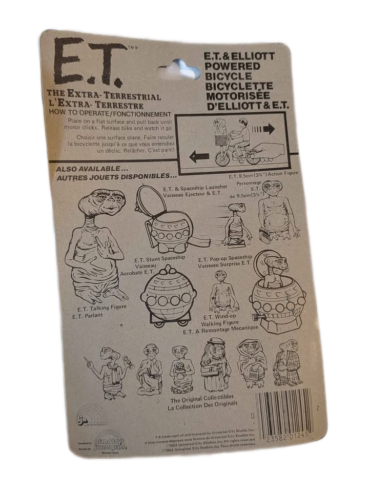 1982 E.T. and Elliot Powered Bicycle Toy in Original Package by Grand Toys