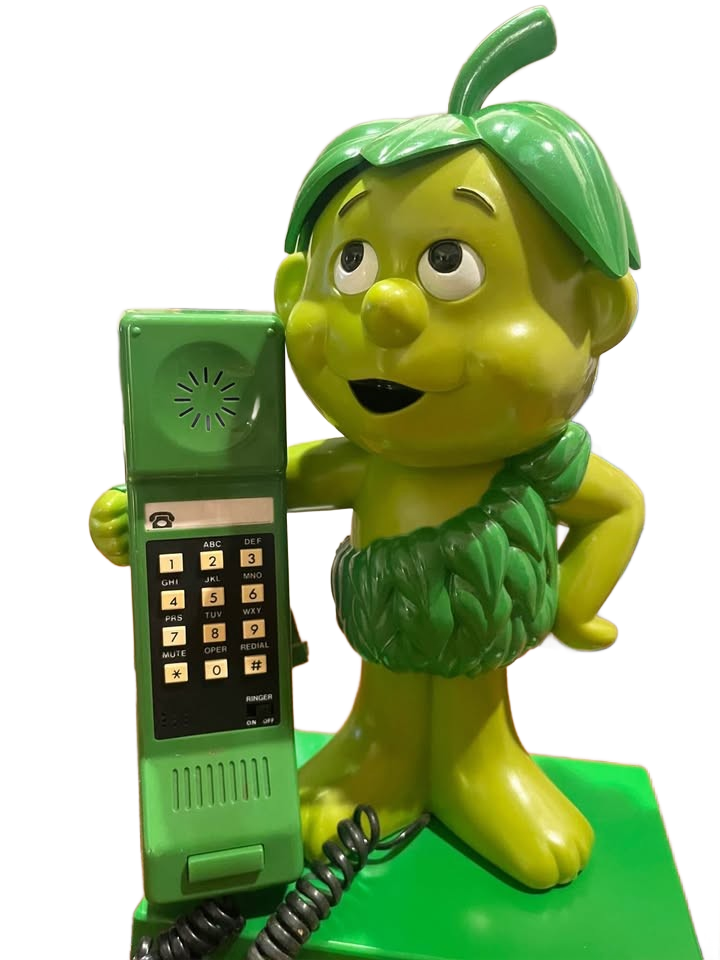 Collectible Green Giant Promotional Marketing Items-Telephone, Alarm Clock, soft Plstic Sprout Toy