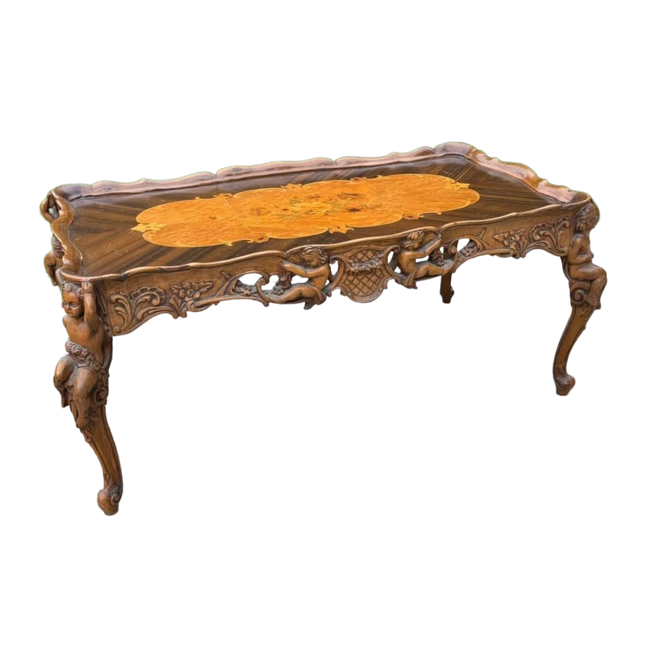 Antique figural wood carved cherub table 1920s Italy