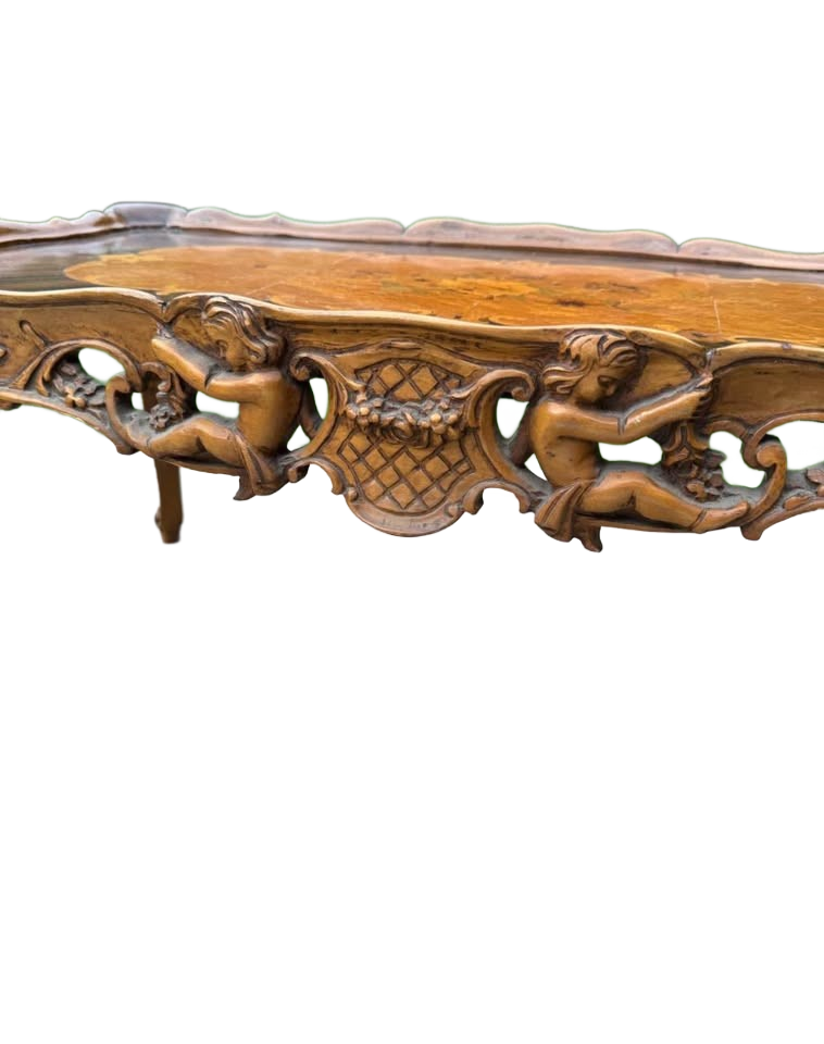 Antique figural wood carved cherub table 1920s Italy