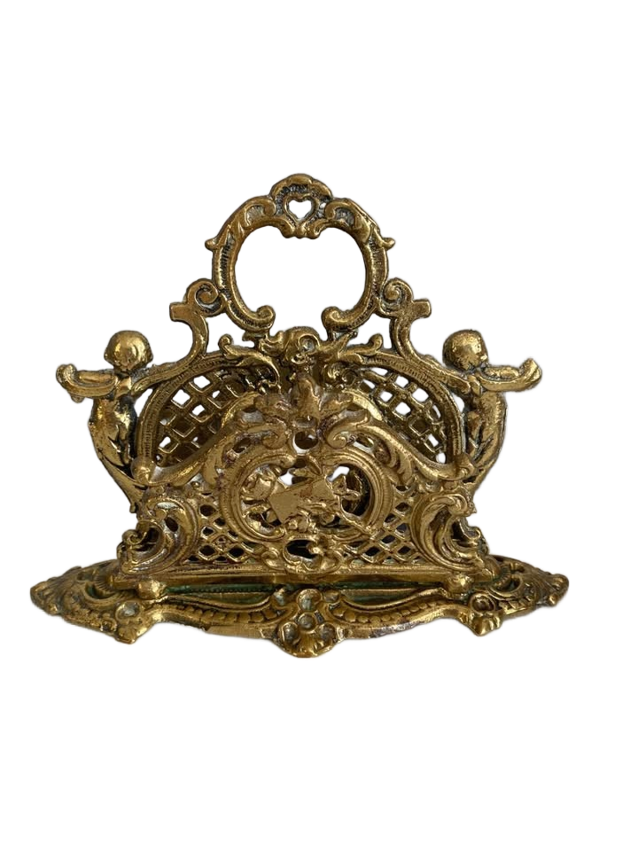 Vintage Victorian Brass Heavy Letter Holder With Cherubs