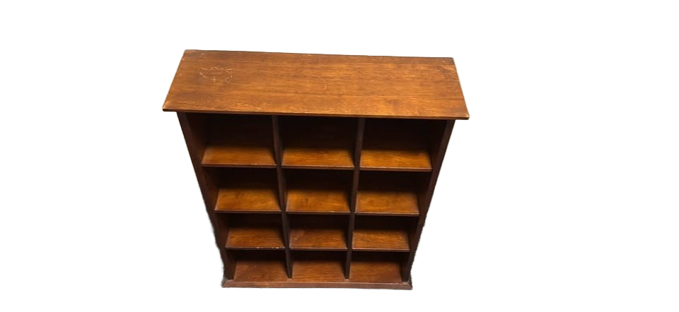 Vintage Cherry Brown Wooden 12-Cubby Storage Shelf or Display Unit