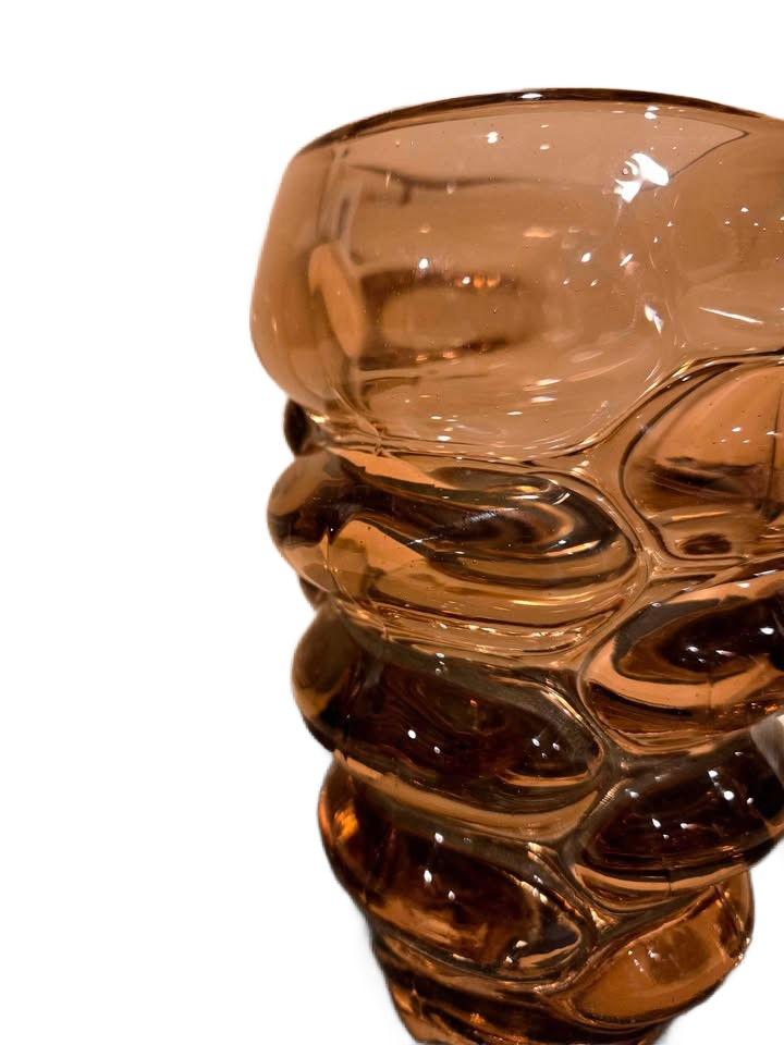 1962 MCM Vladislav Urban #20048 Amber 8" Bubble Glass Vase For Hermanova Hut Sklo Union