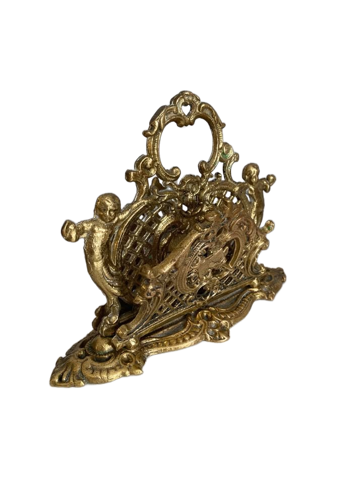 Vintage Victorian Brass Heavy Letter Holder With Cherubs