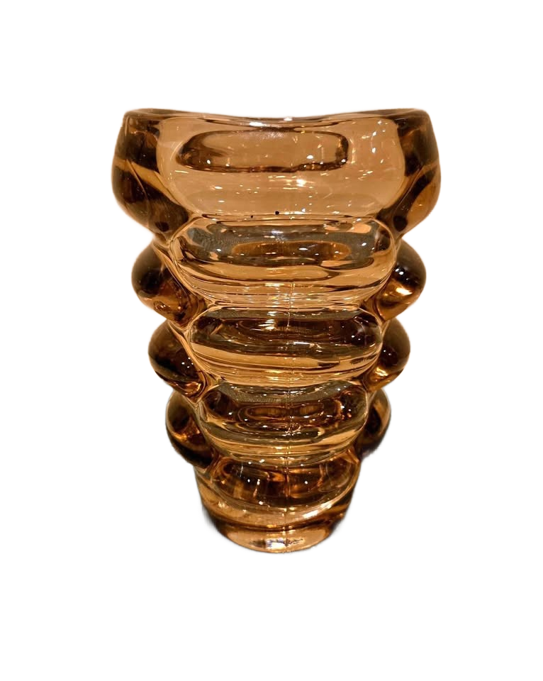 1962 MCM Vladislav Urban #20048 Amber 8" Bubble Glass Vase For Hermanova Hut Sklo Union