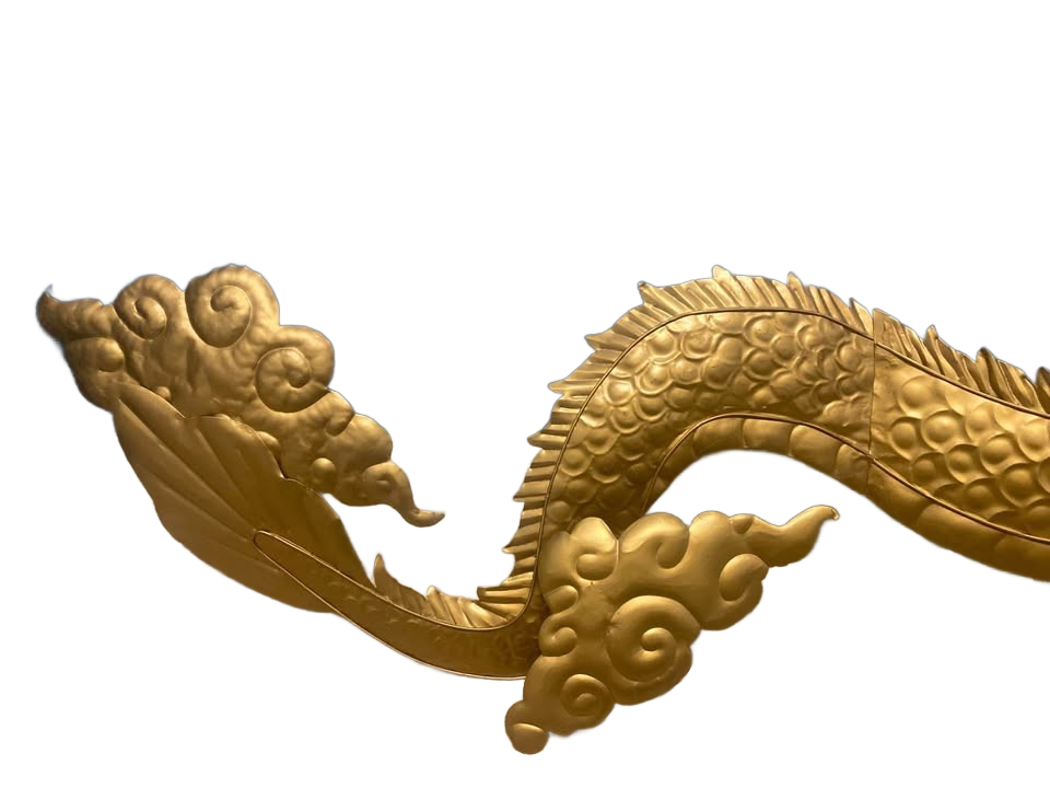 Large Gold Metal Chinese Dragon Wall Hanging Art