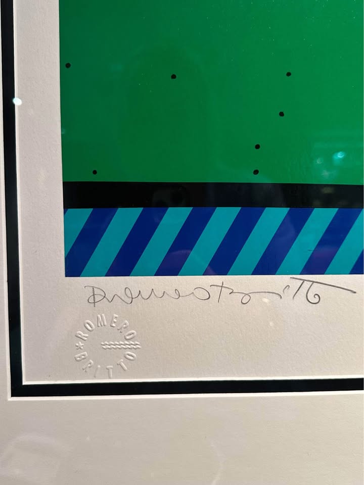 Romero Britto Limited Edition (268/300), Signed Serigraph “New Golfer” Framed In Black