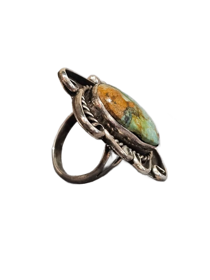Silver Intricate Turquoise Ring, Native American Style