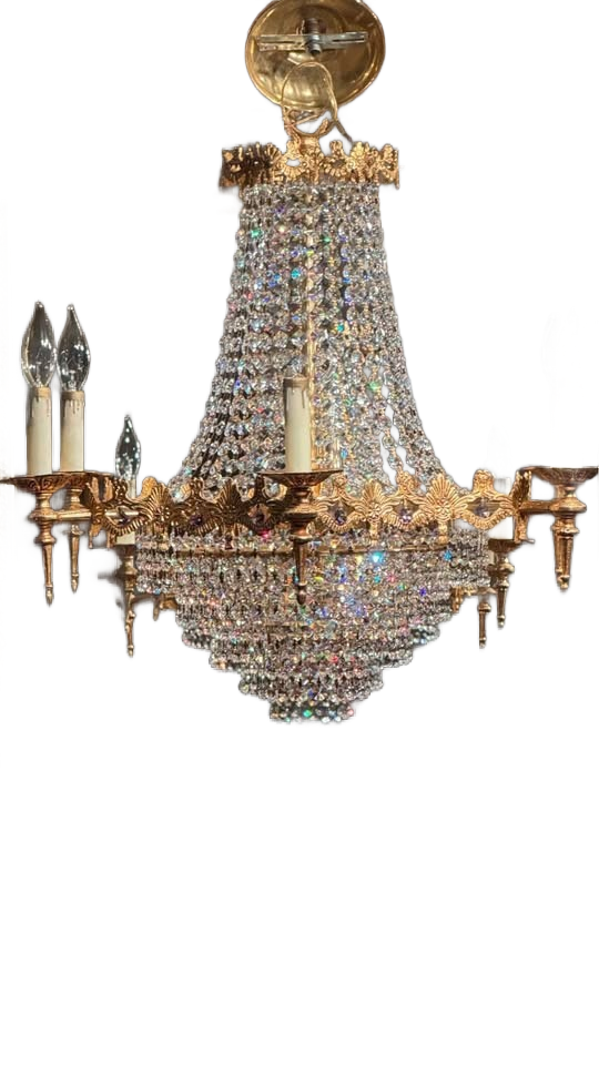 Vintage Chandelier Spanish Brass &Austrian Crystal