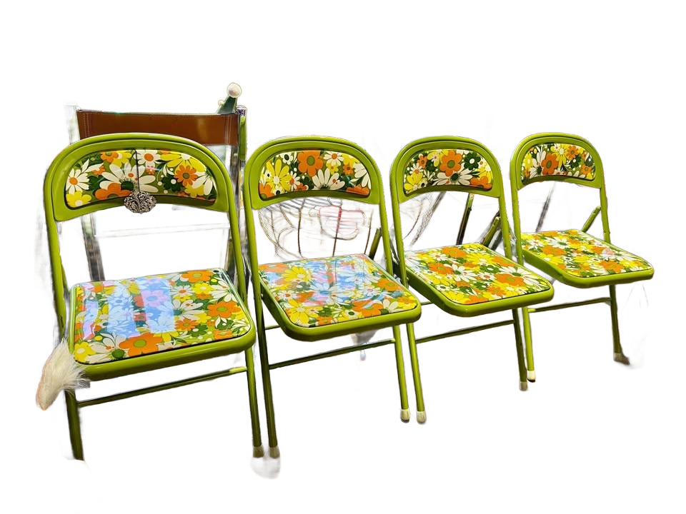 Set of 4 Colorful Flower Power Mod 1970s folding Chairs