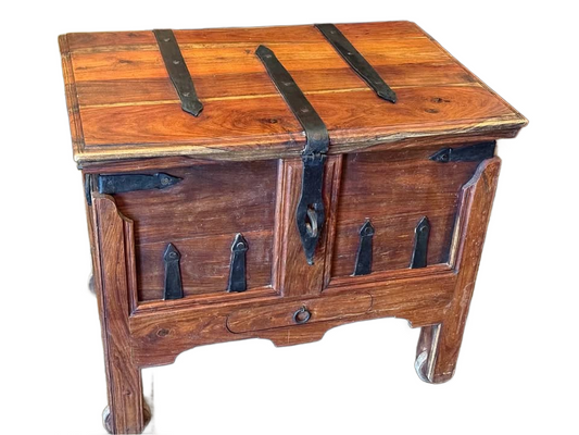 Exceptional Hand Crafted HardWood and Hand Forged Iron Work describe this Classic Chest.