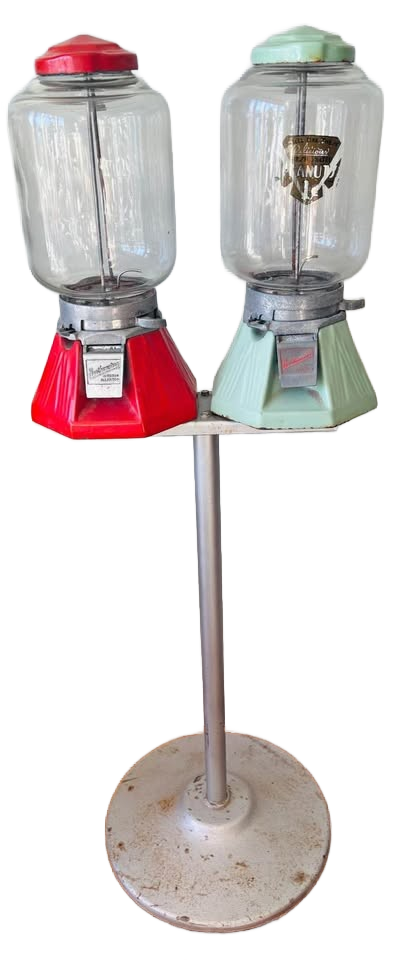 Pair Antique Northwestern Peanut / Gumball Machines w/ stand