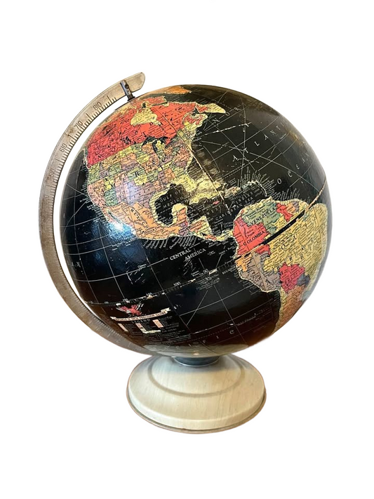 Vintage replogle starlight black 12” globe, distressed