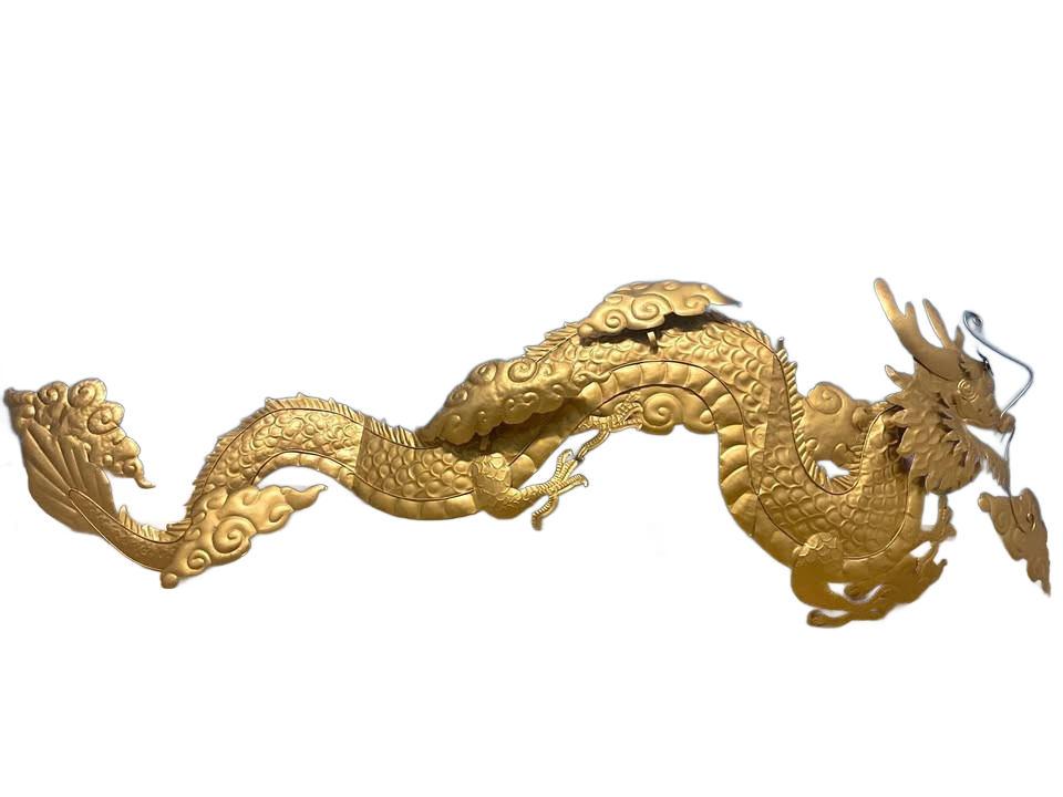 Large Gold Metal Chinese Dragon Wall Hanging Art
