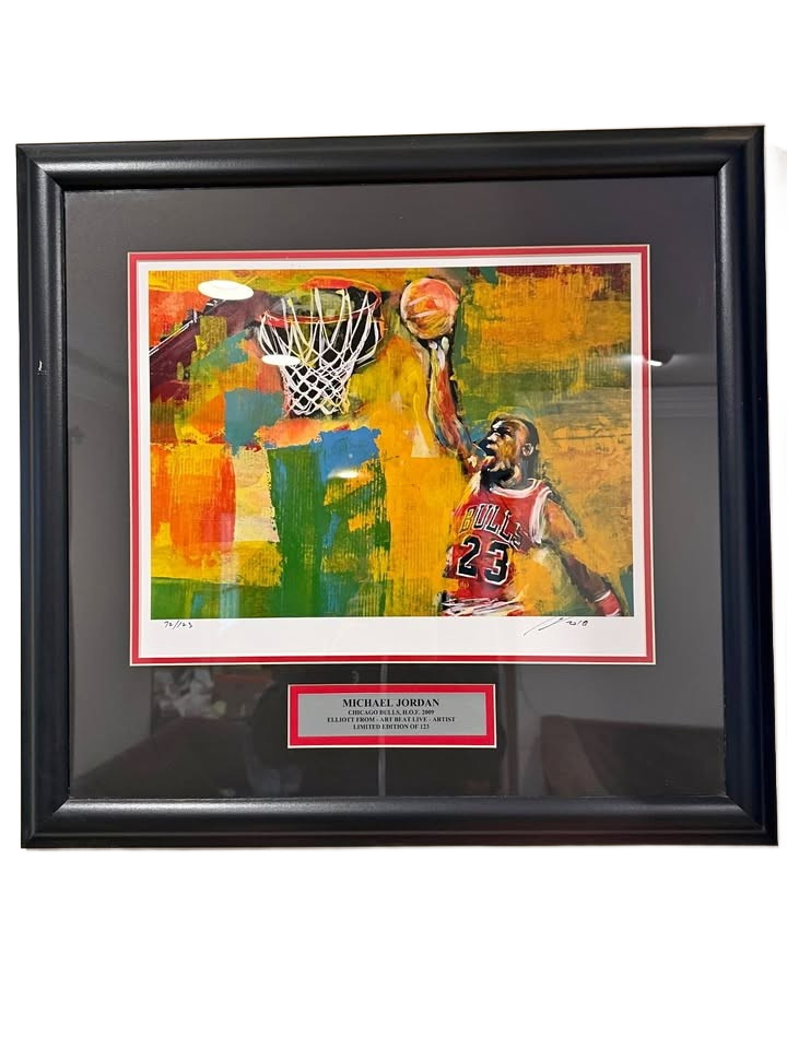 Very Unique Custom Painted Michael Jordan Framed Picture Signed By Artist