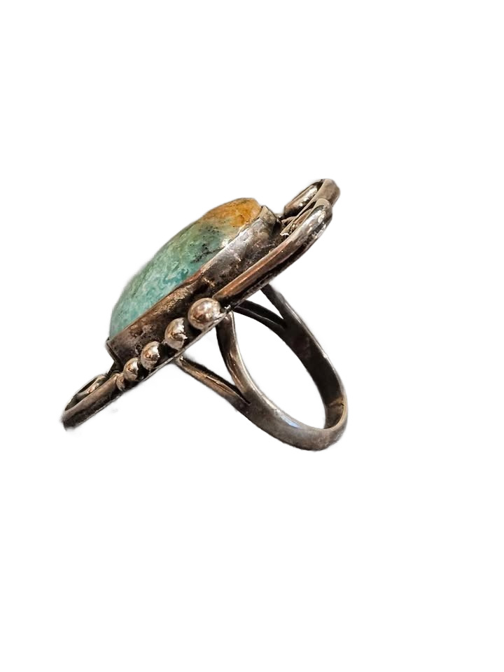 Silver Intricate Turquoise Ring, Native American Style