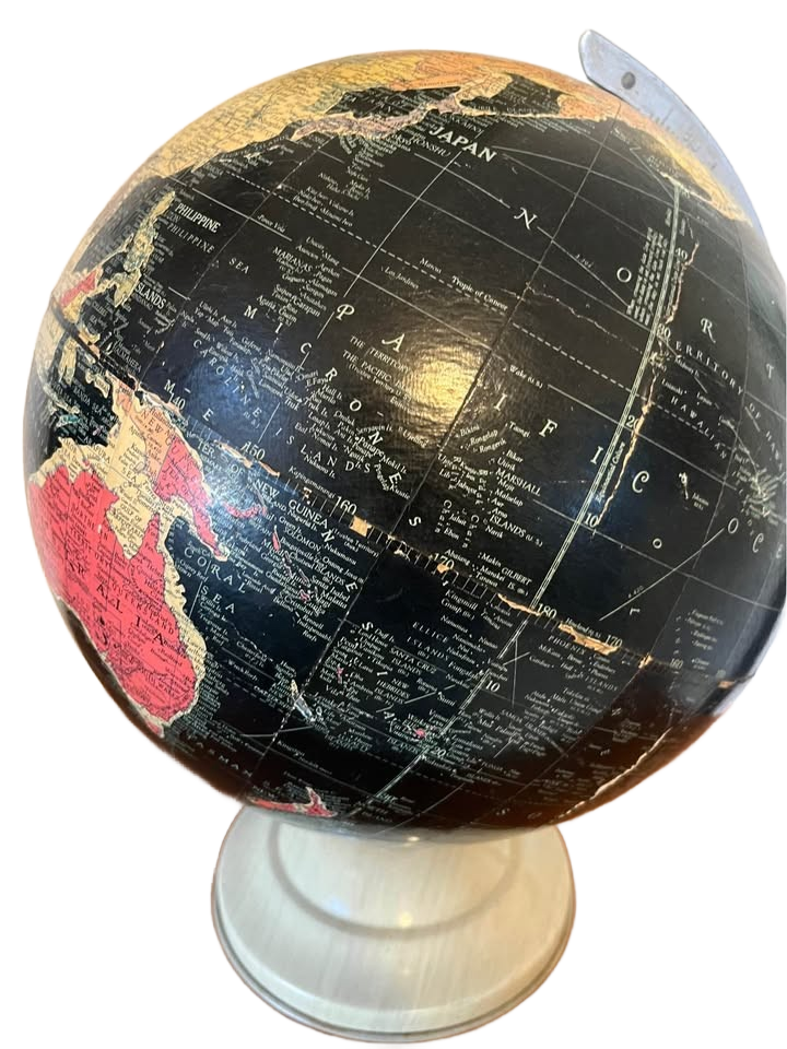 Vintage replogle starlight black 12” globe, distressed