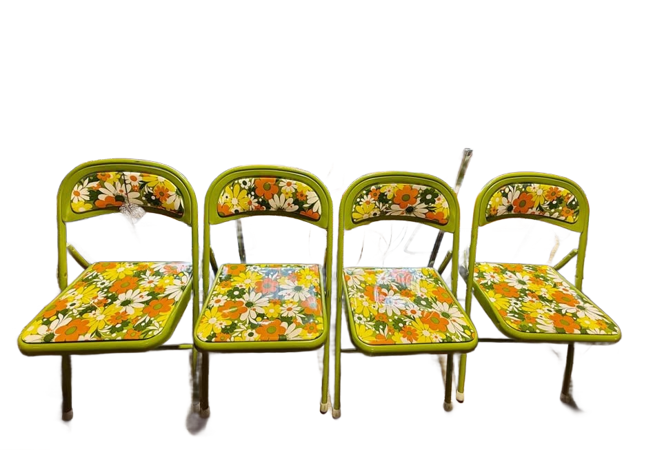 Set of 4 Colorful Flower Power Mod 1970s folding Chairs