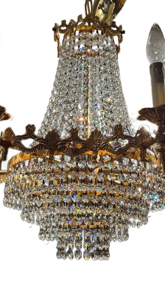Vintage Chandelier Spanish Brass &Austrian Crystal