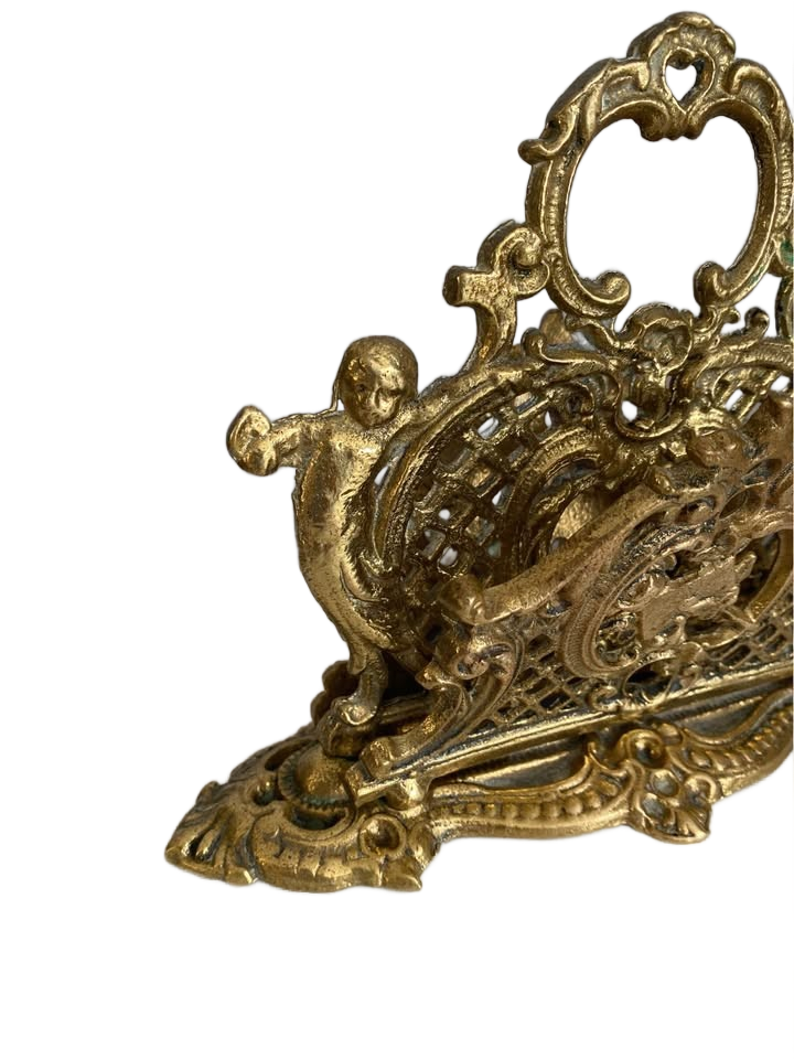 Vintage Victorian Brass Heavy Letter Holder With Cherubs