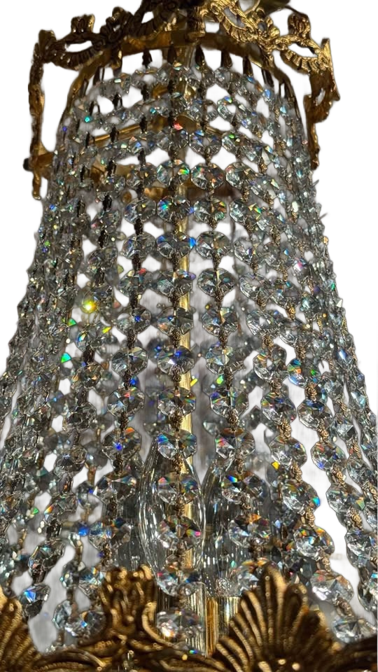 Vintage Chandelier Spanish Brass &Austrian Crystal