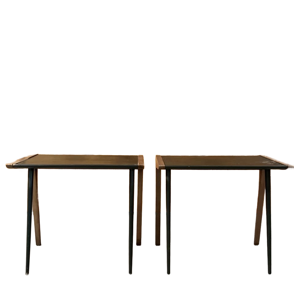 Midcentury 1956 Drexel sculptural walnut side tables — original pair, rare form