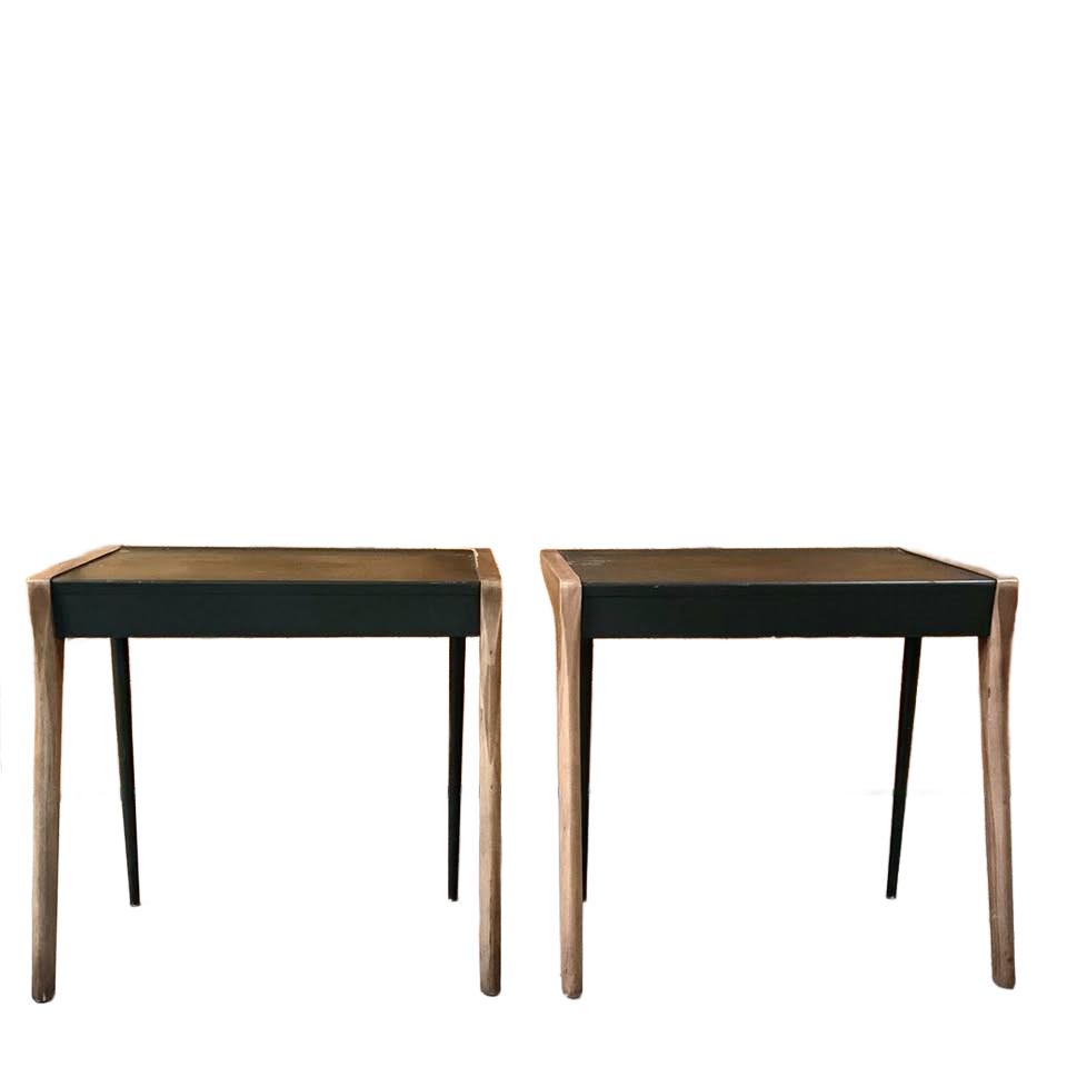 Midcentury 1956 Drexel sculptural walnut side tables — original pair, rare form