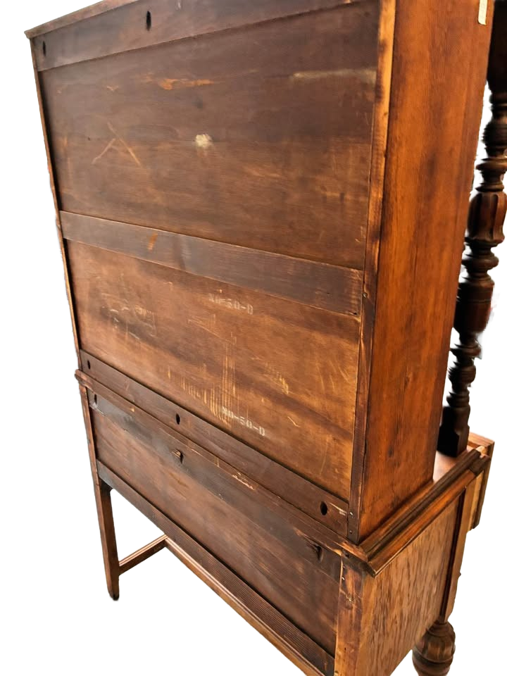 Solid oak Georgian style, China cabinet with plate rails, missing front door, and handles