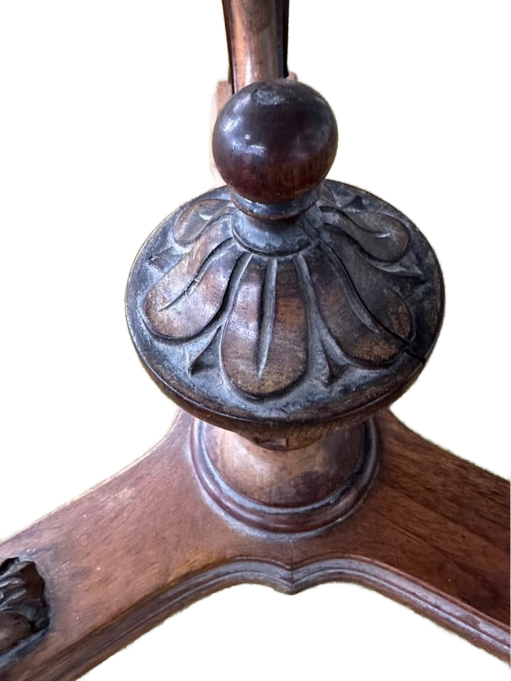 Antique Italian renaissance carved walnut marble like top octagonal side table