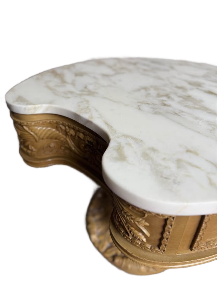 2 Vintage French Provincial Style Carved Wood Side Tables With a Marble Top.