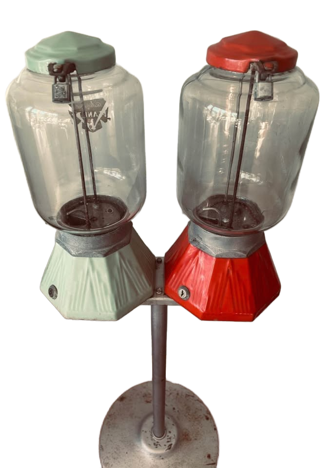 Pair Antique Northwestern Peanut / Gumball Machines w/ stand