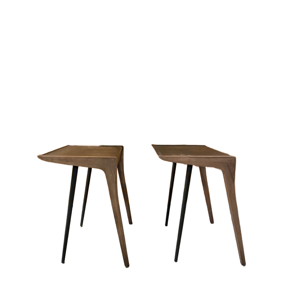 Midcentury 1956 Drexel sculptural walnut side tables — original pair, rare form