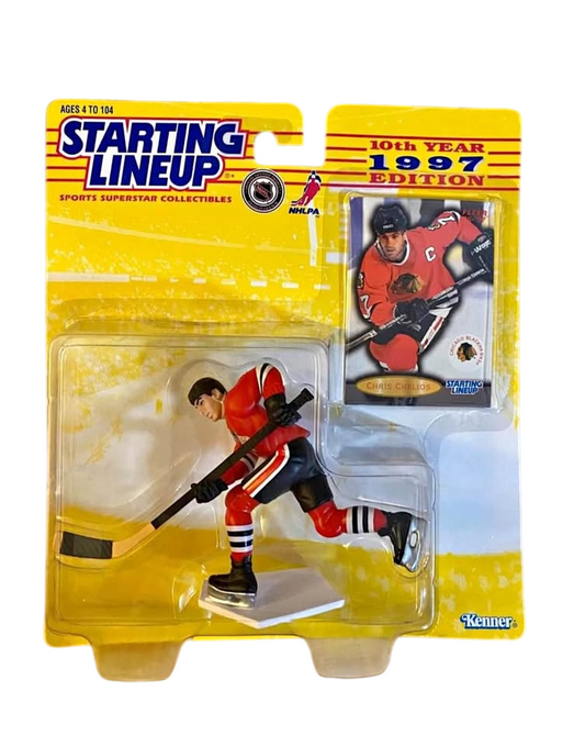Chris Chelios, 1997 Starting Lineup NHL, Chicago Blackhawks Figure & Trading Card