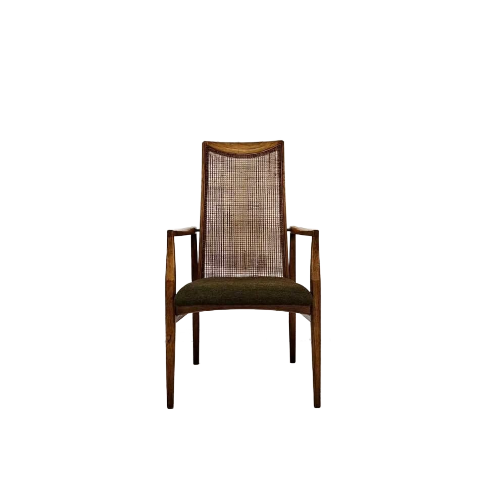Vintage MCM Walnut & Cane Armchair
