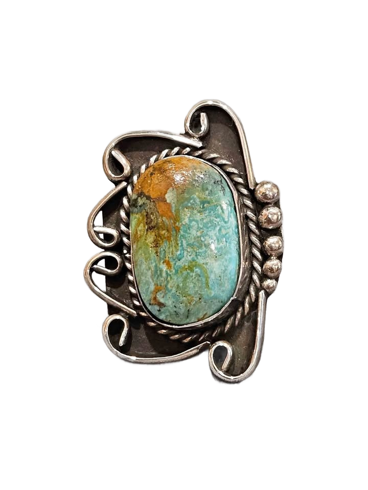Silver Intricate Turquoise Ring, Native American Style