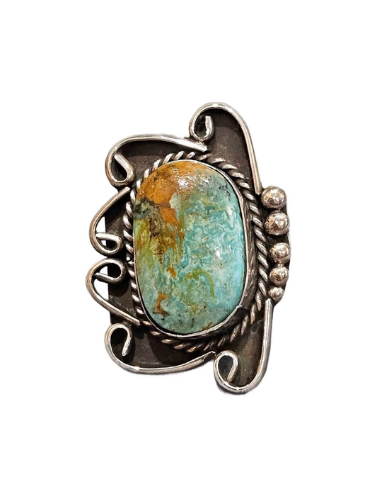 Silver Intricate Turquoise Ring, Native American Style
