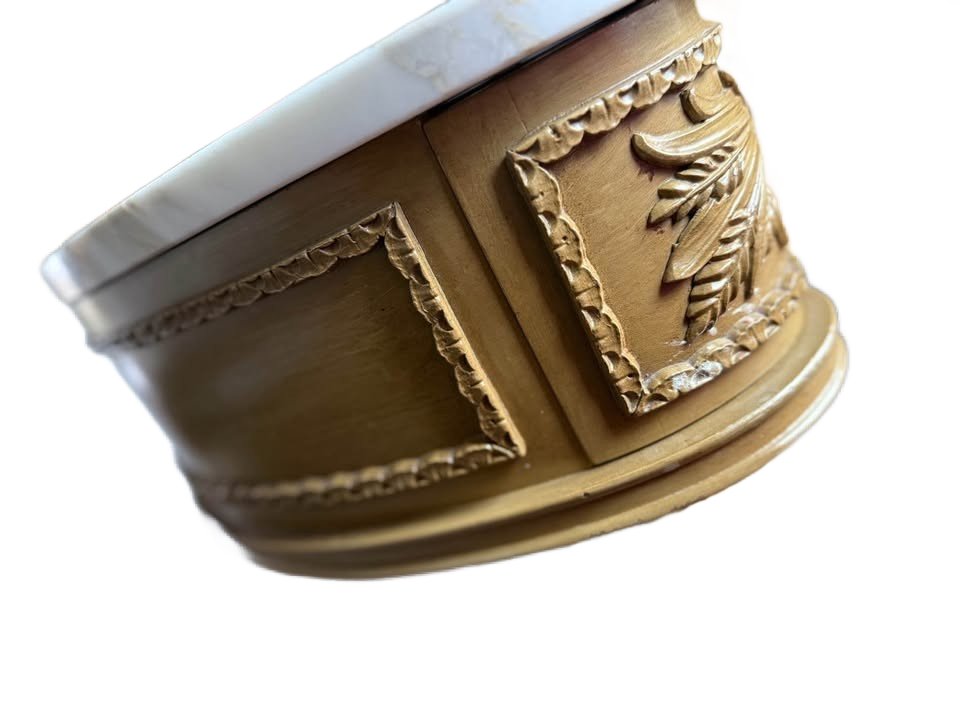 2 Vintage French Provincial Style Carved Wood Side Tables With a Marble Top.