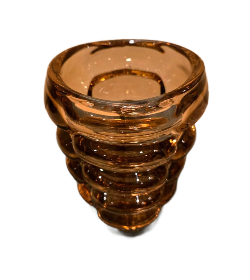 1962 MCM Vladislav Urban #20048 Amber 8" Bubble Glass Vase For Hermanova Hut Sklo Union