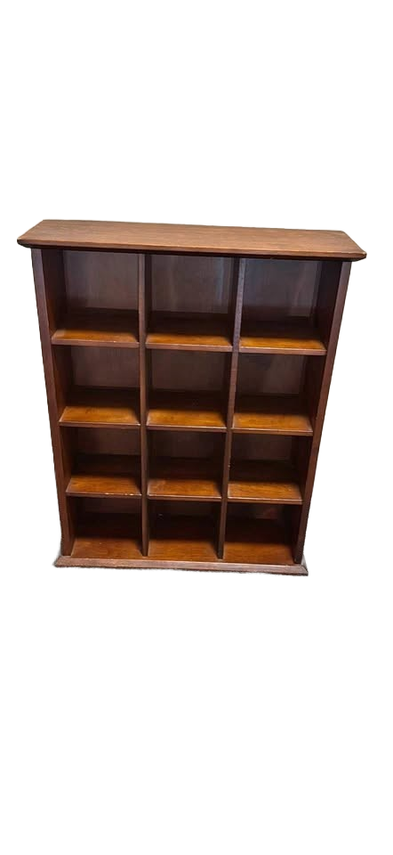 Vintage Cherry Brown Wooden 12-Cubby Storage Shelf or Display Unit