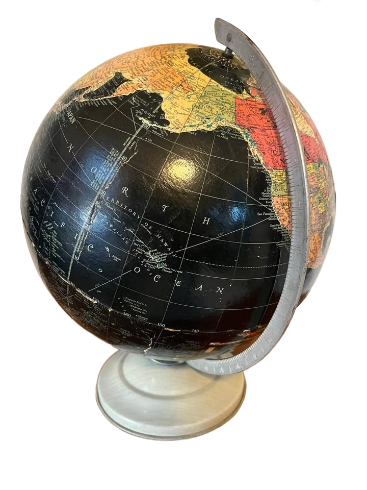 Vintage replogle starlight black 12” globe, distressed