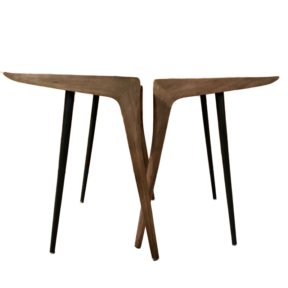 Midcentury 1956 Drexel sculptural walnut side tables — original pair, rare form