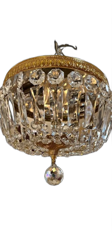 Vintage Chandelier /Flush Mount Crystal & Brass 10x8