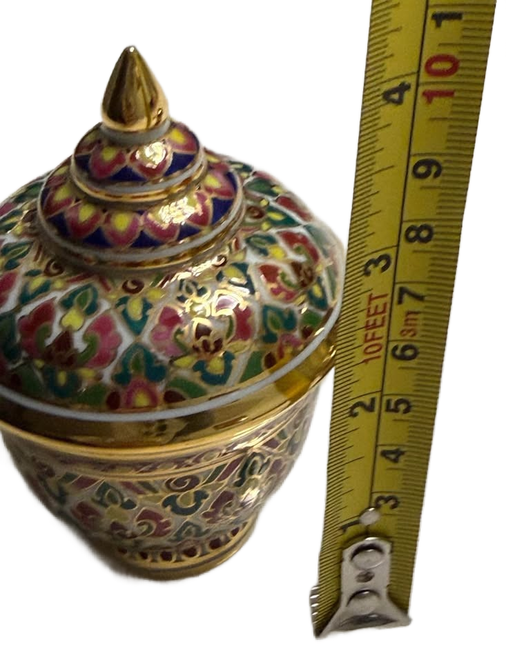 Beautiful Hand Painted Benjarong Small Trinket Jar/Dish With Lid Gold Set of 3