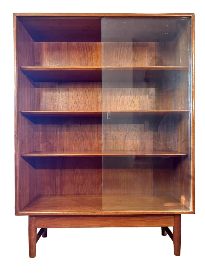 Mid-Century Danish Teak Bookcase by Povl Dinesen – Sliding Glass Doors, 1960s
